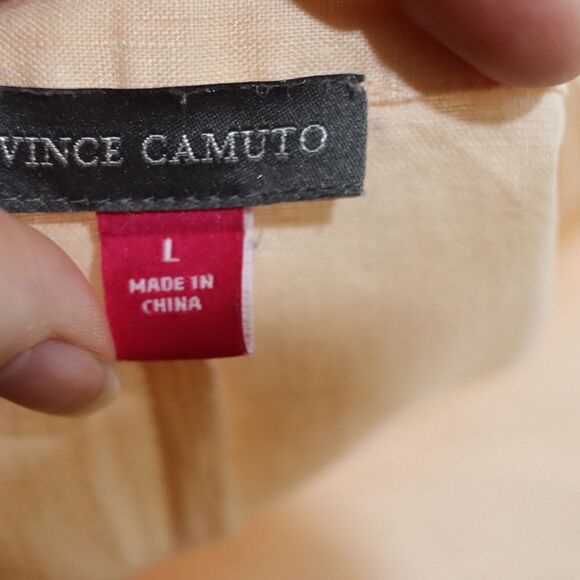 Vince Camuto Large Linen Cropped Tie-Front Blouse - Pastel Peach 100% linen - Picture 9 of 10